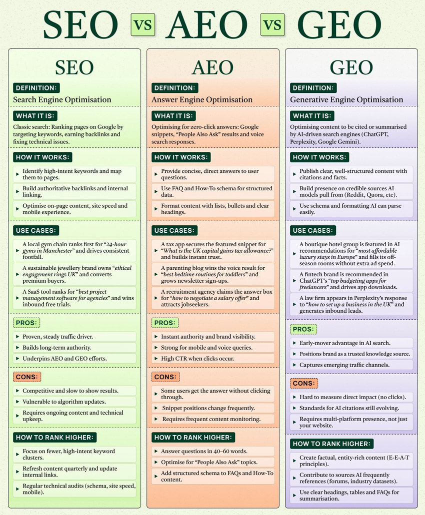 SEO → AEO → GEO - как меняются тренды в продвижении сайтов